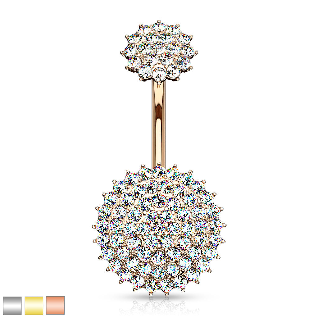 Double Crystal Starburst Cluster Belly Ring 14g