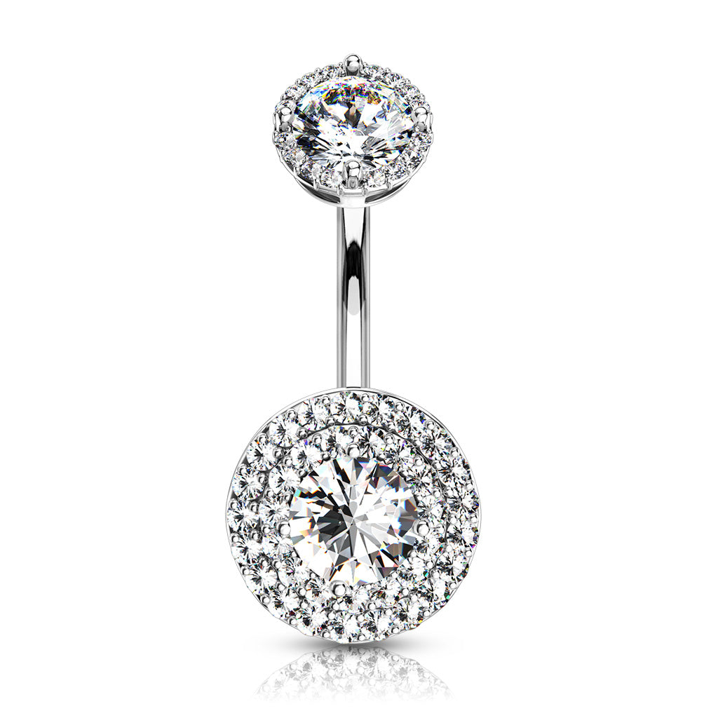 Double Halo Round Crystal Belly Ring 14g