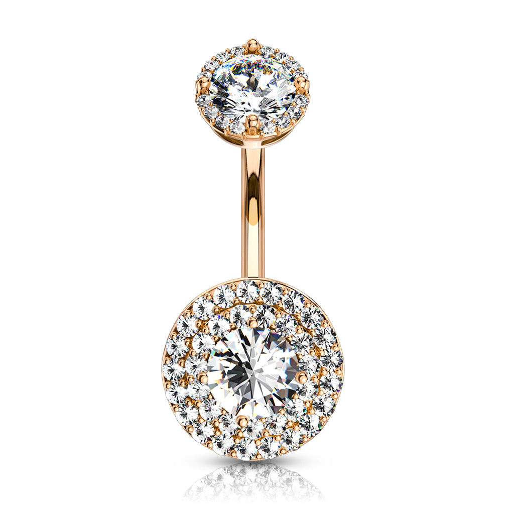 Double Halo Round Crystal Belly Ring 14g