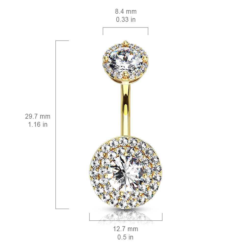 Double Halo Round Crystal Belly Ring 14g