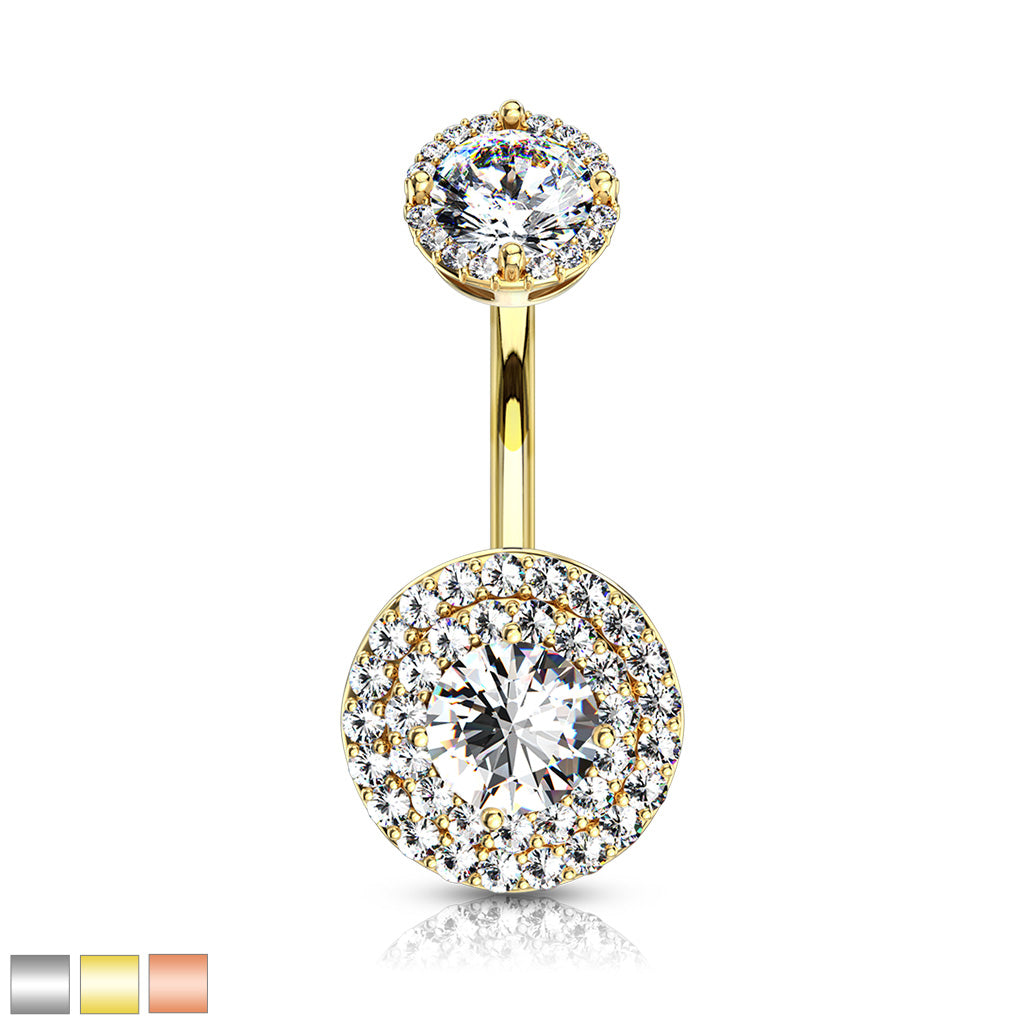 Double Halo Round Crystal Belly Ring 14g