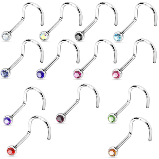 Surgical Steel Crystal Bezel-Set Nose Screw 22g - 18g