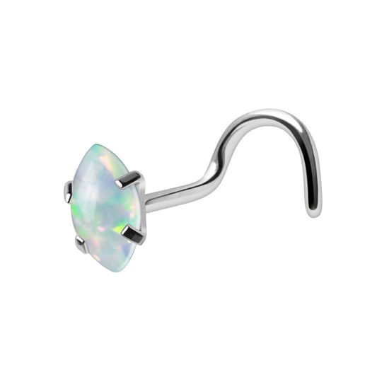 Premium Surgical Steel Claw-Set Opal Marquise Nose Screw 18g