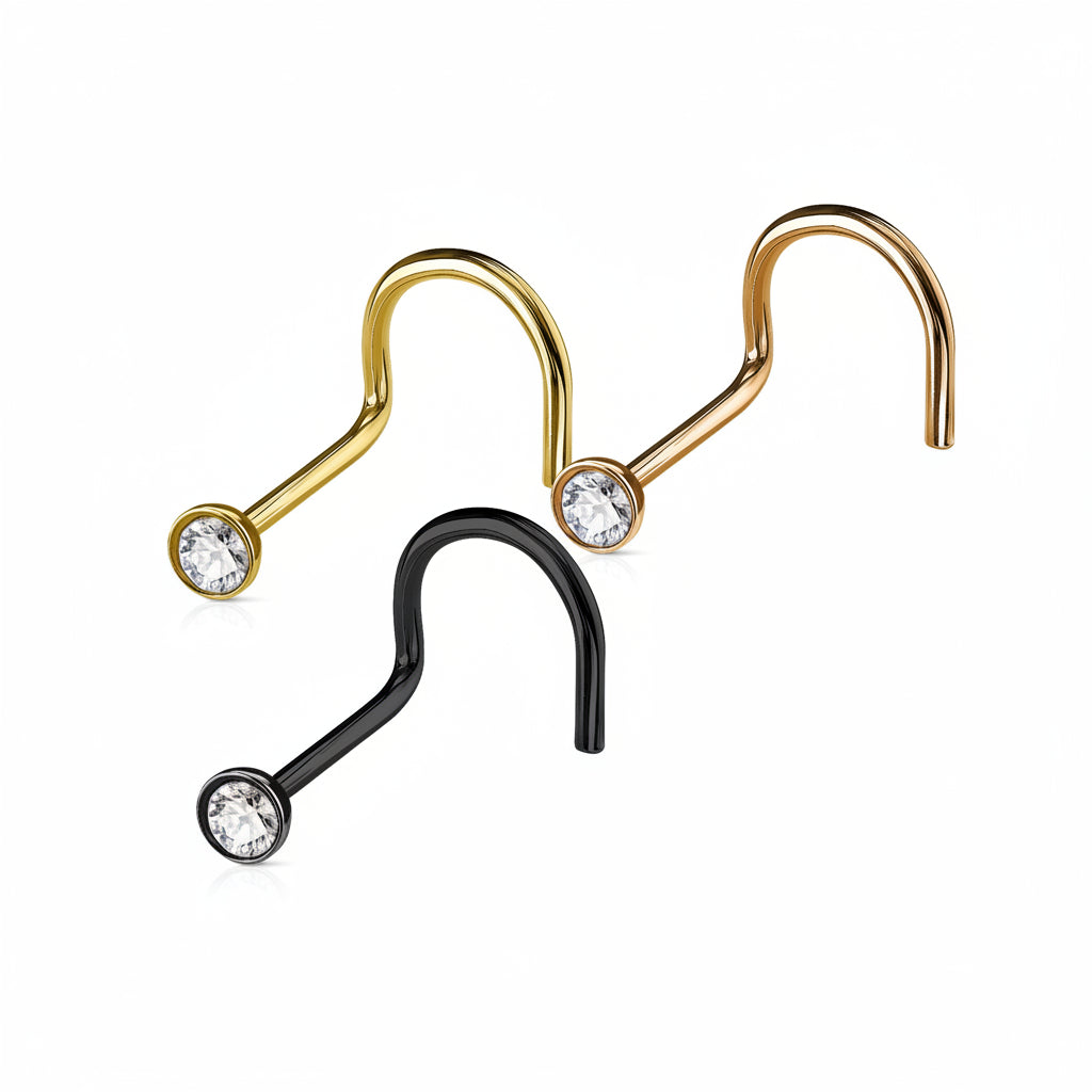 Premium PVD Surgical Steel Crystal Nose Screw 20g - 18g