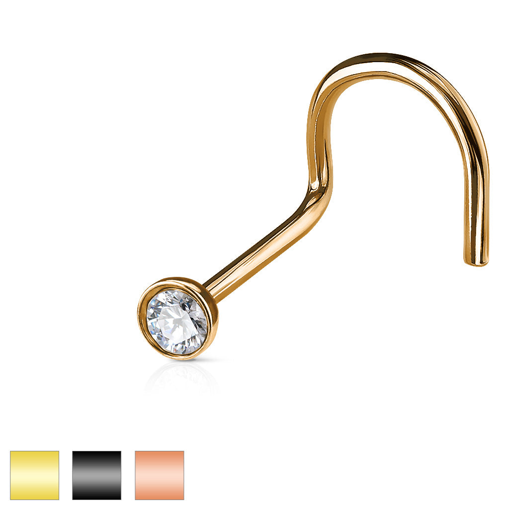 Premium PVD Surgical Steel Crystal Nose Screw 20g - 18g