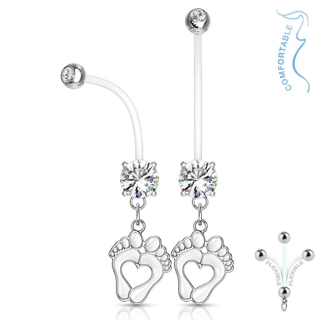 Baby Feet Heart Dangle Pregnancy Barbell 14g