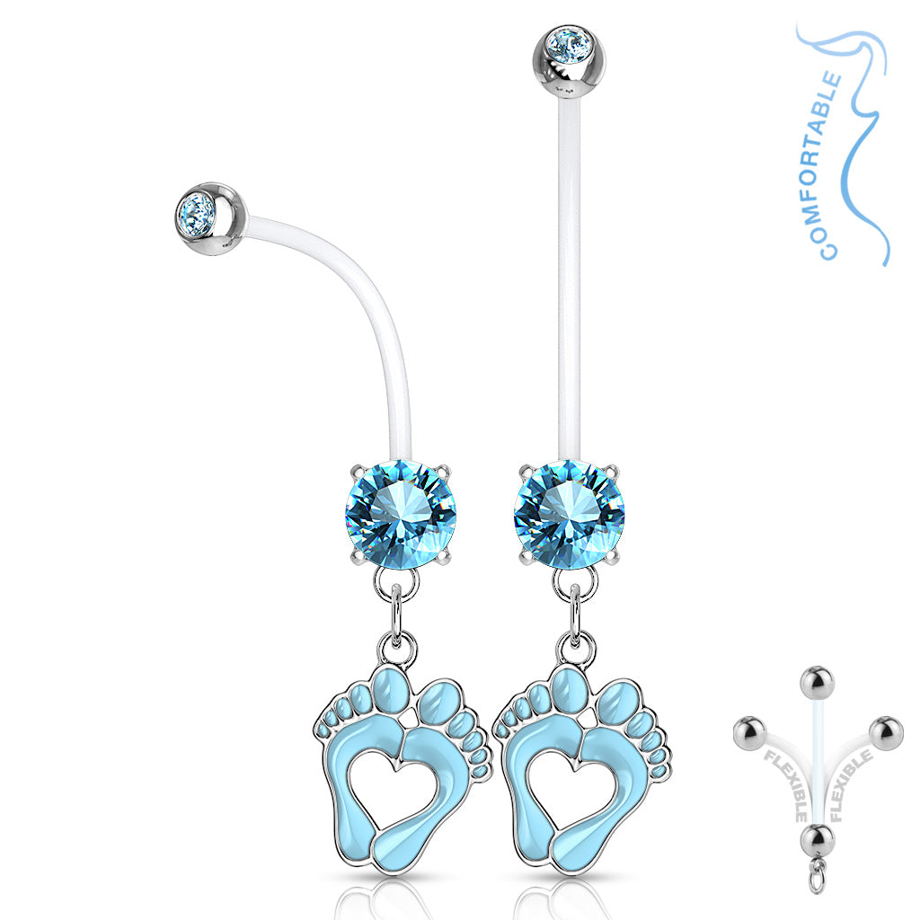 Baby Feet Heart Dangle Pregnancy Barbell 14g