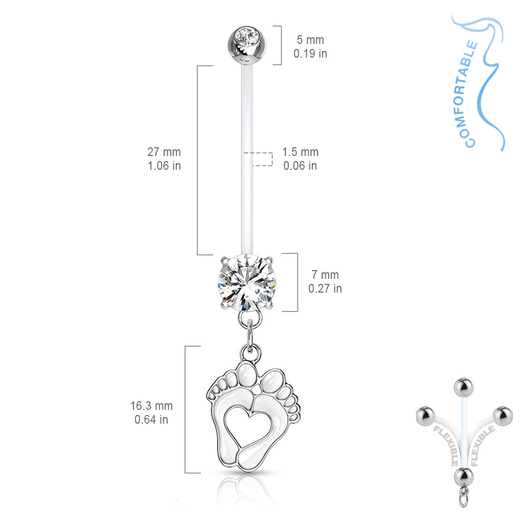 Baby Feet Heart Dangle Pregnancy Barbell 14g