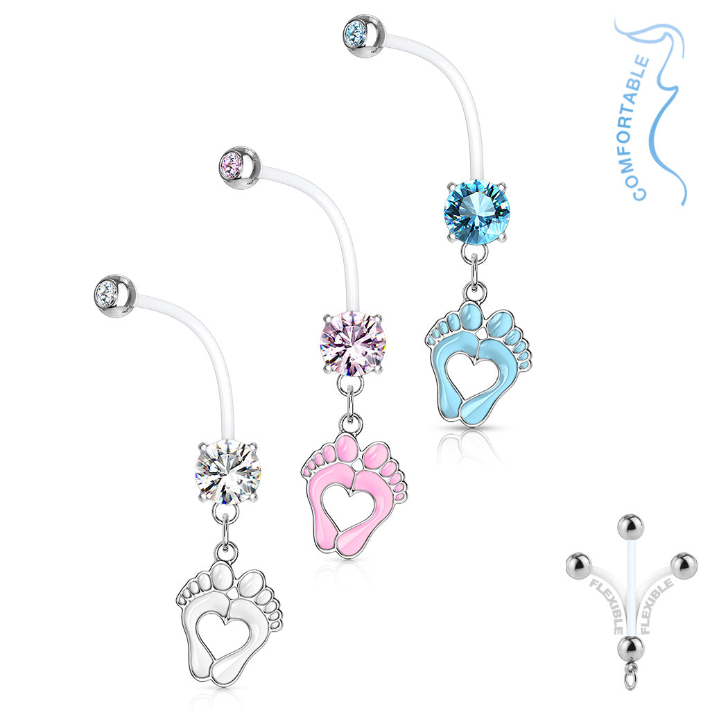 Baby Feet Heart Dangle Pregnancy Barbell 14g