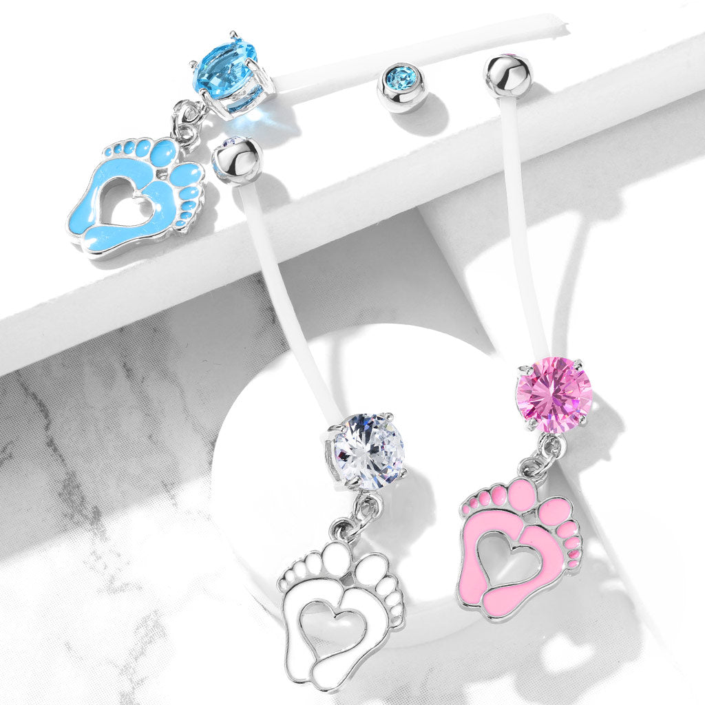 Baby Feet Heart Dangle Pregnancy Barbell 14g