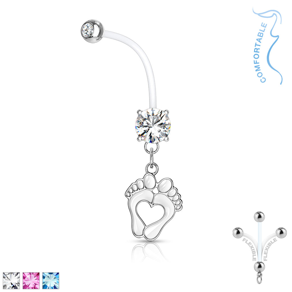 Baby Feet Heart Dangle Pregnancy Barbell 14g
