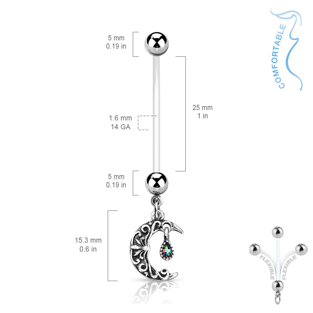 Filigree Moon Dangle Pregnancy Barbell 14g