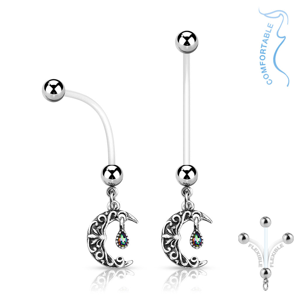 Filigree Moon Dangle Pregnancy Barbell 14g