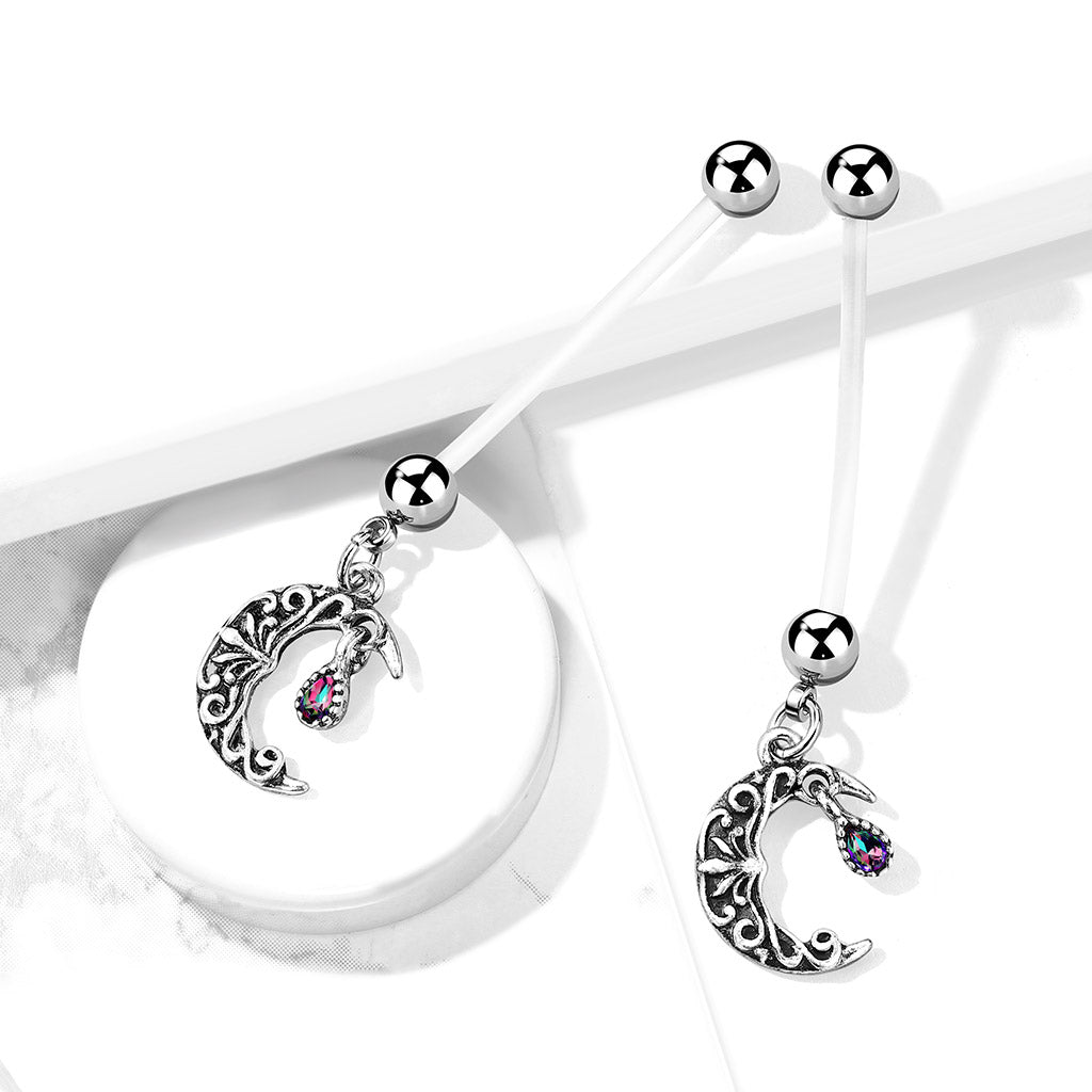 Filigree Moon Dangle Pregnancy Barbell 14g