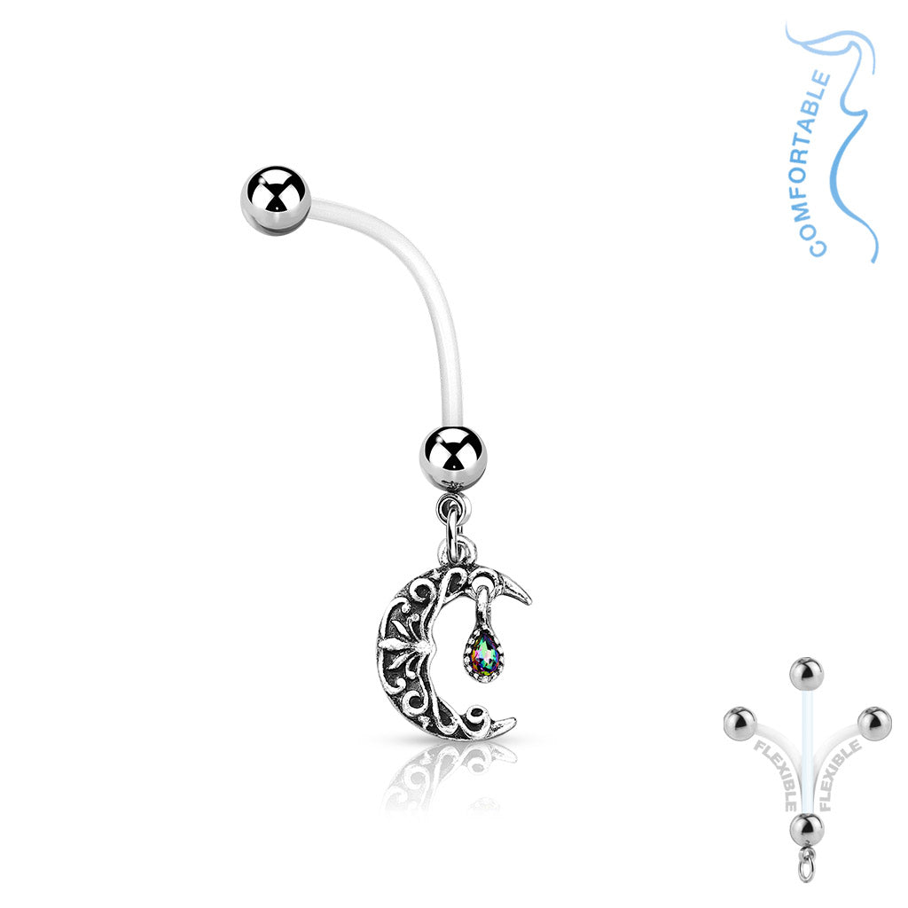 Filigree Moon Dangle Pregnancy Barbell 14g