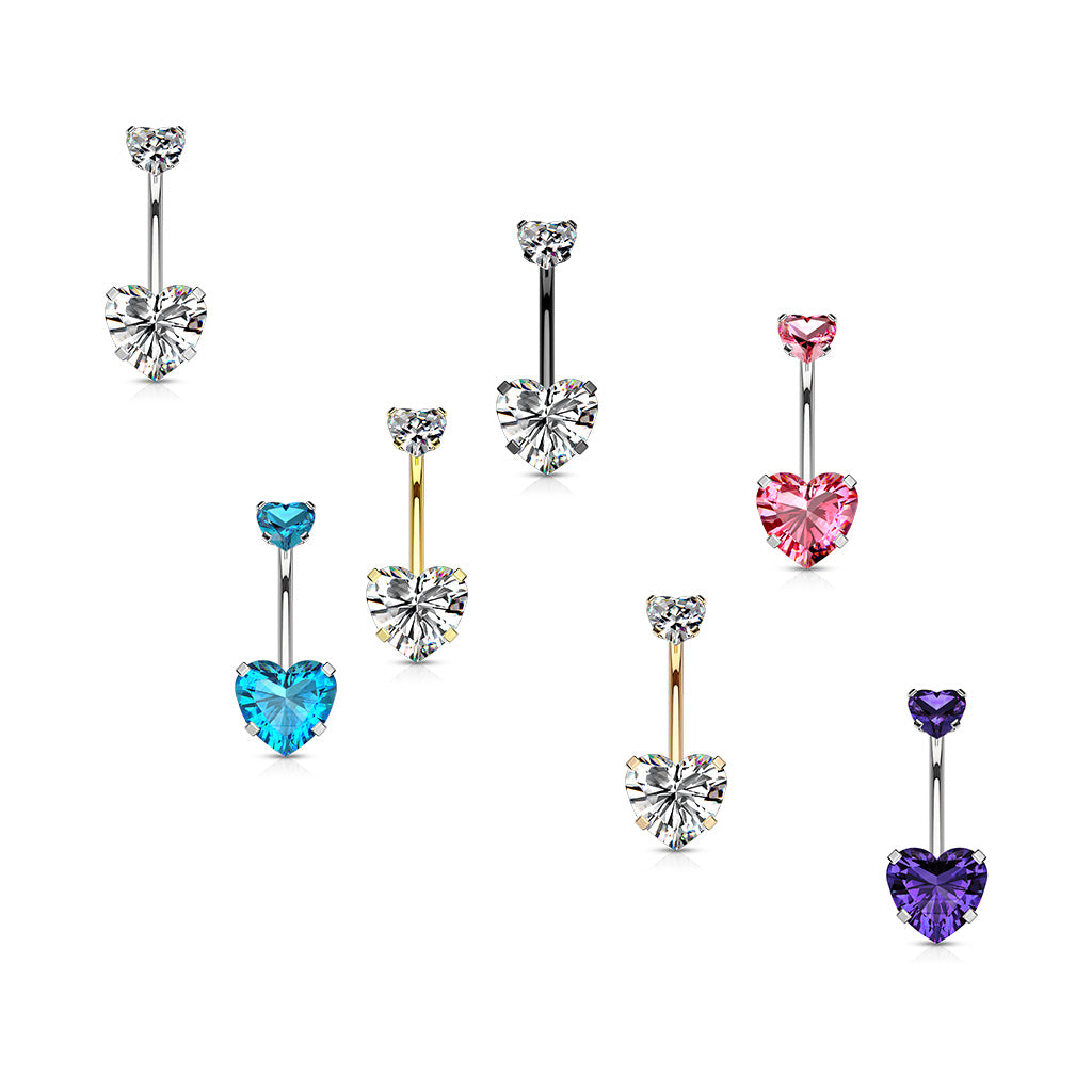 Premium Heart Crystal Navel Barbell 14g