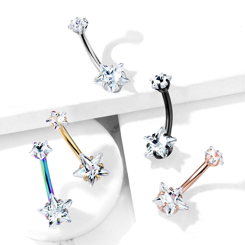 Premium Surgical Steel Crystal Star Belly Ring 14g