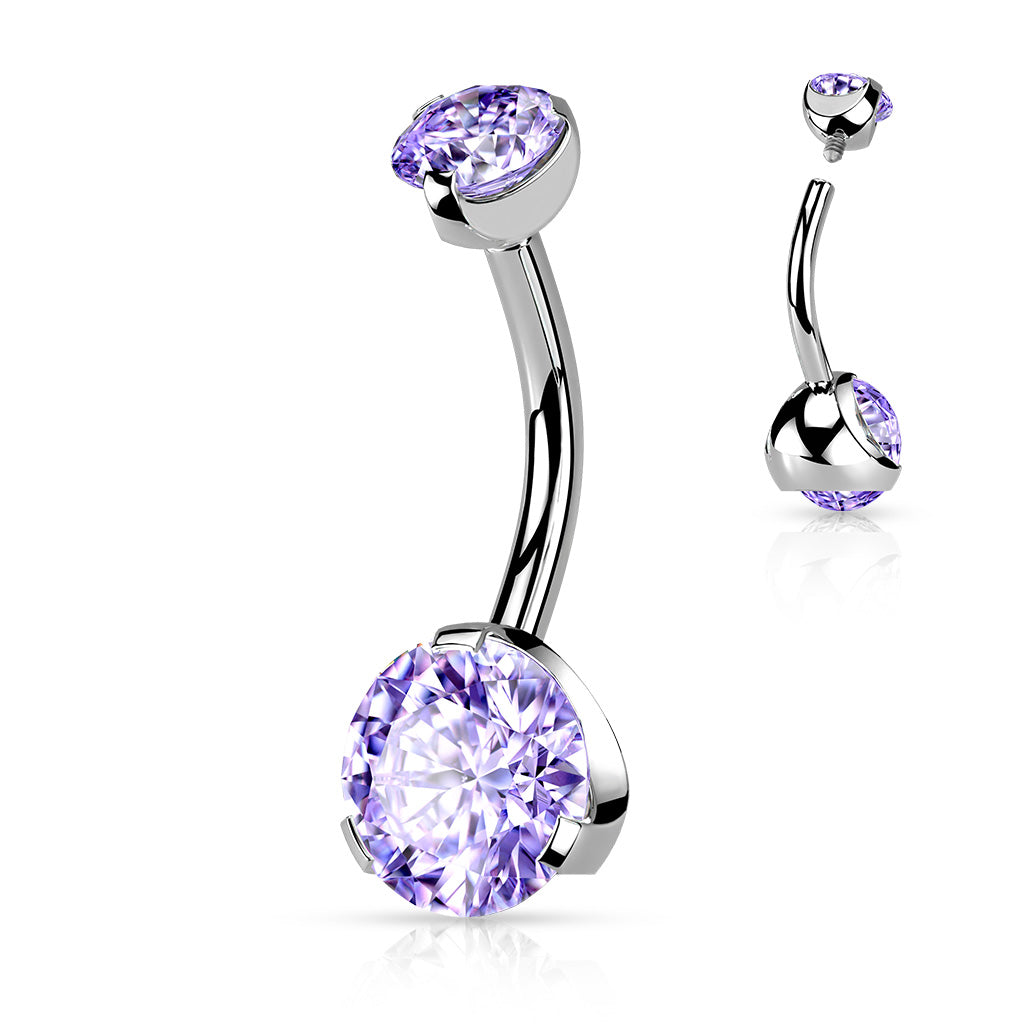 Rounded Claw-Set Crystal Navel Barbell 14g