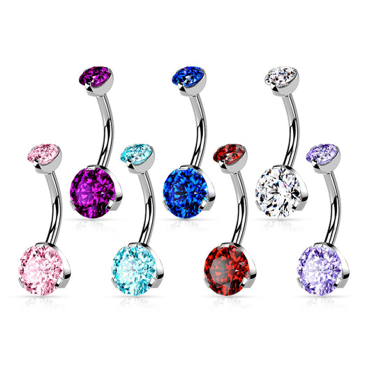 Rounded Claw-Set Crystal Navel Barbell 14g