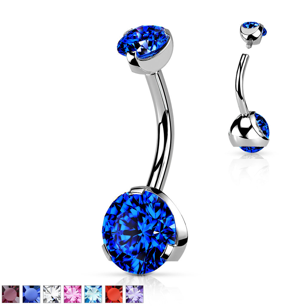 Rounded Claw-Set Crystal Navel Barbell 14g
