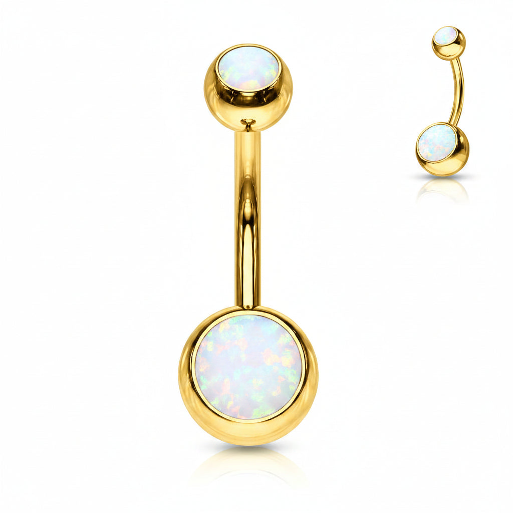 Premium Surgical Steel + Opal Navel Barbell 14g