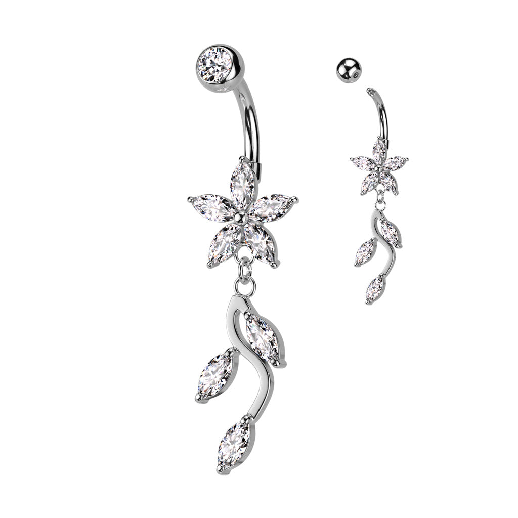 Trailing Floral Leaves Navel Dangle 14g