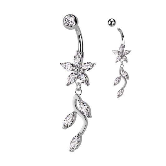 Trailing Floral Leaves Navel Dangle 14g