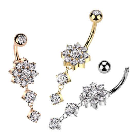 Claw-Set Crystal Flower Chain Navel Dangle 14g