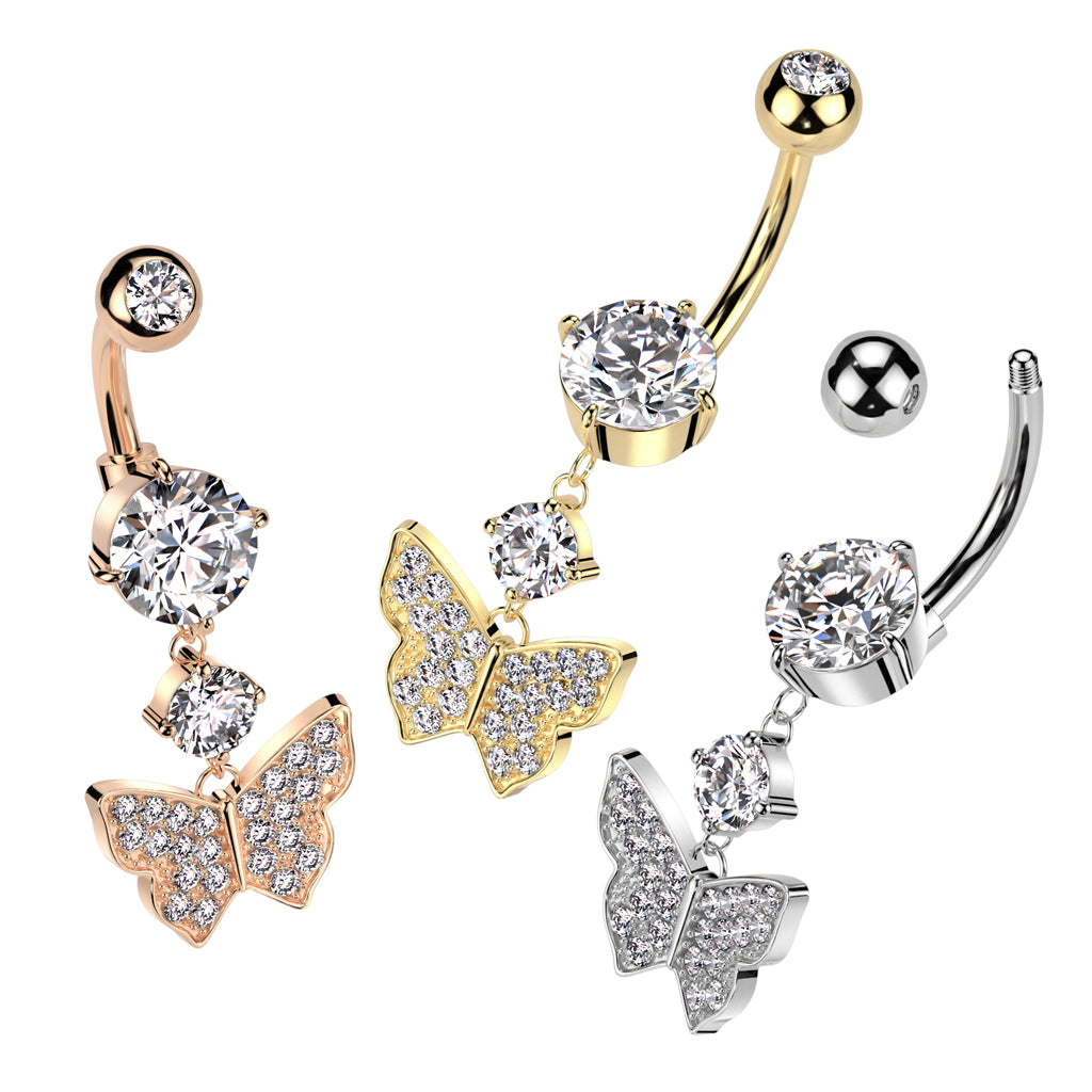 Bejeweled Butterfly Navel Dangle 14g