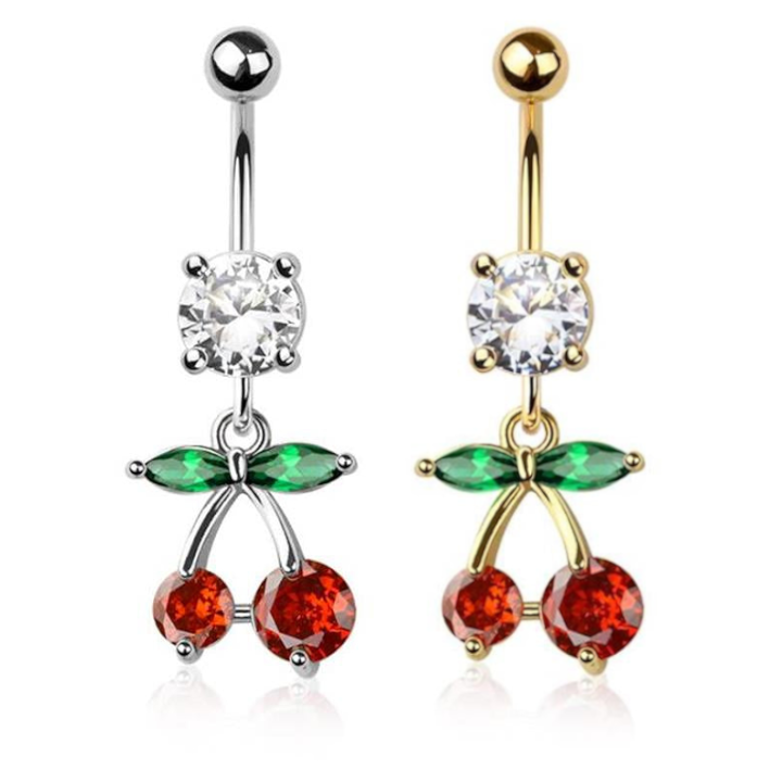 Cherry Crystal Belly Dangle 14g