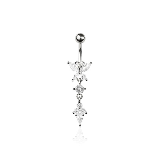Crystal Dewdrop Butterfly Navel Dangle 14g