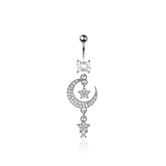 Twin Star Moon Crystal Navel Dangle 14g