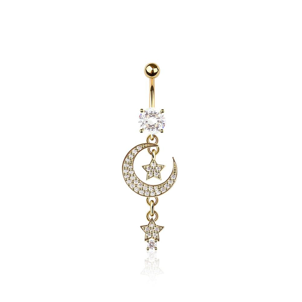 Twin Star Moon Crystal Navel Dangle 14g