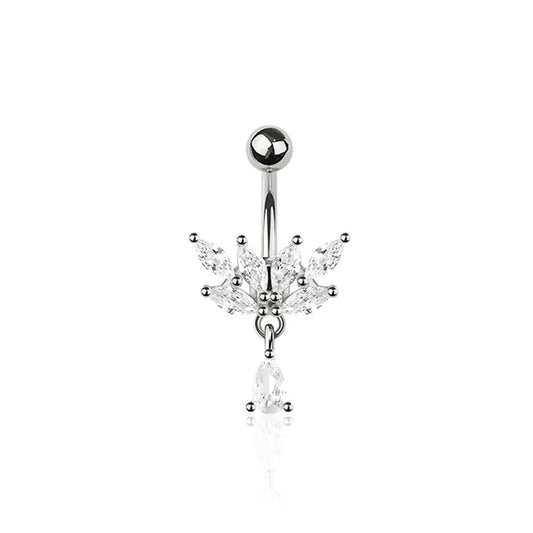 Marquise Crystal Falling Petals Navel Dangle 14g