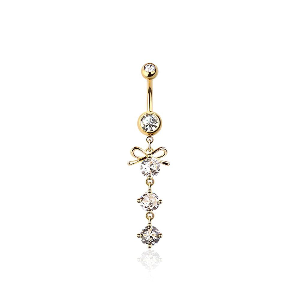 Crystal Claw-set Ribbon Fall Navel Dangle 14g