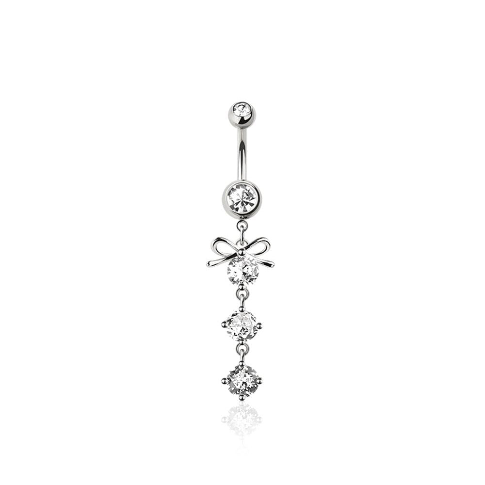 Crystal Claw-set Ribbon Fall Navel Dangle 14g
