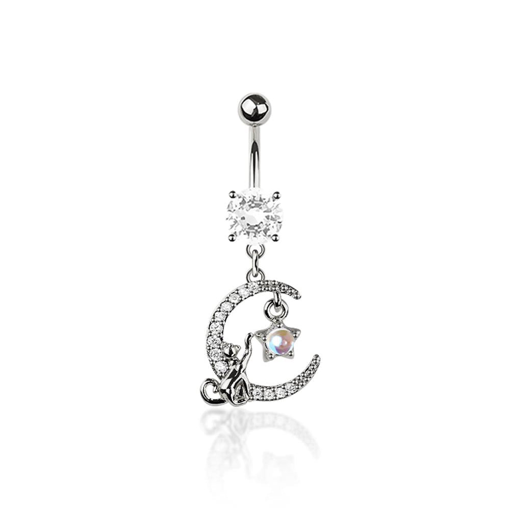 Moonlit Kitty Crystal Navel Dangle 14g