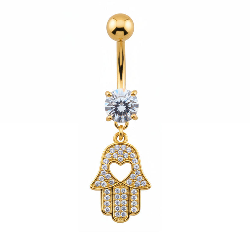 Hamsa Heart Navel Dangle Barbell 14g
