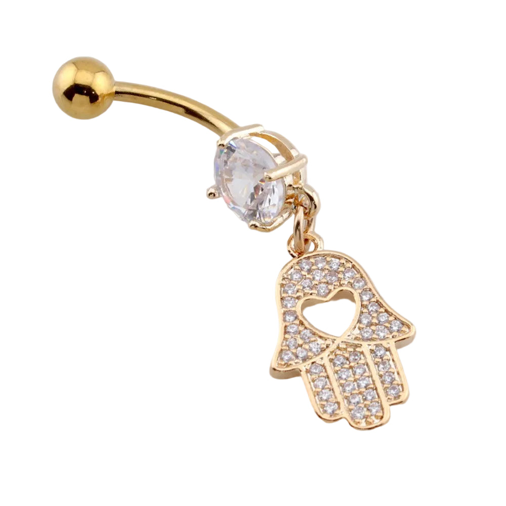 Hamsa Heart Navel Dangle Barbell 14g