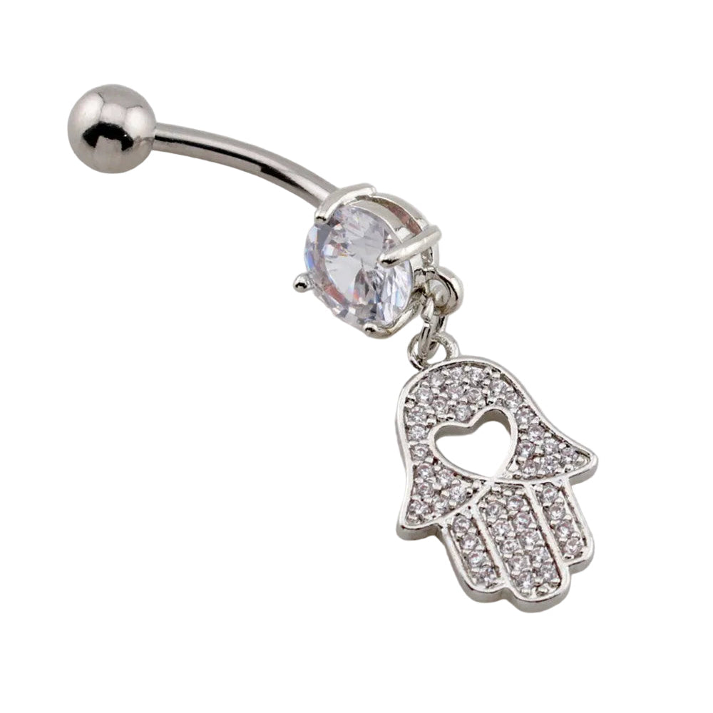 Hamsa Heart Navel Dangle Barbell 14g