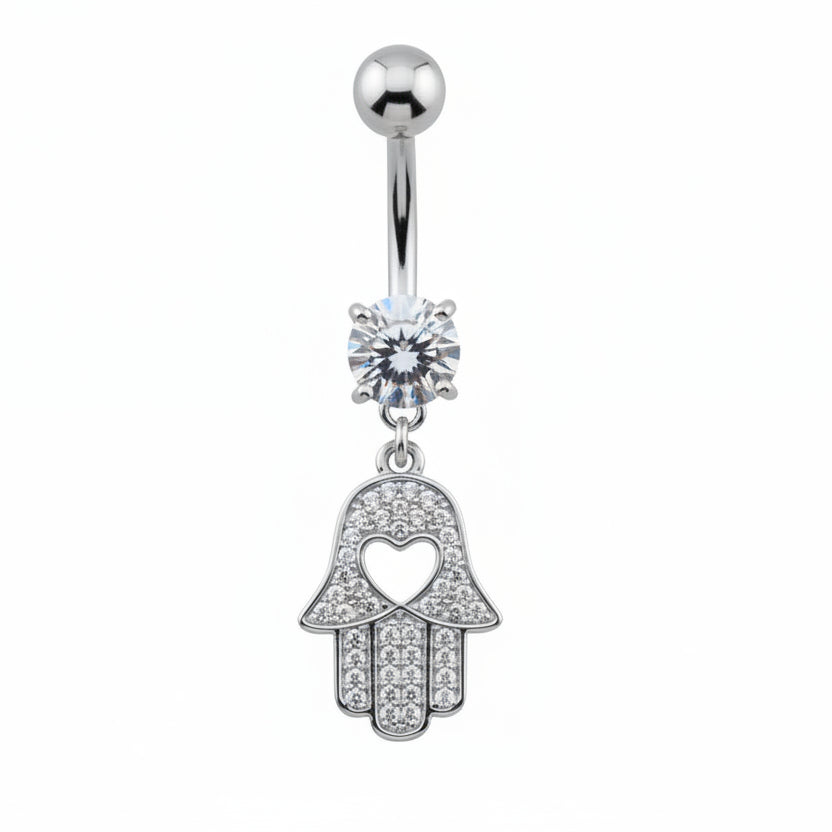 Hamsa Heart Navel Dangle Barbell 14g