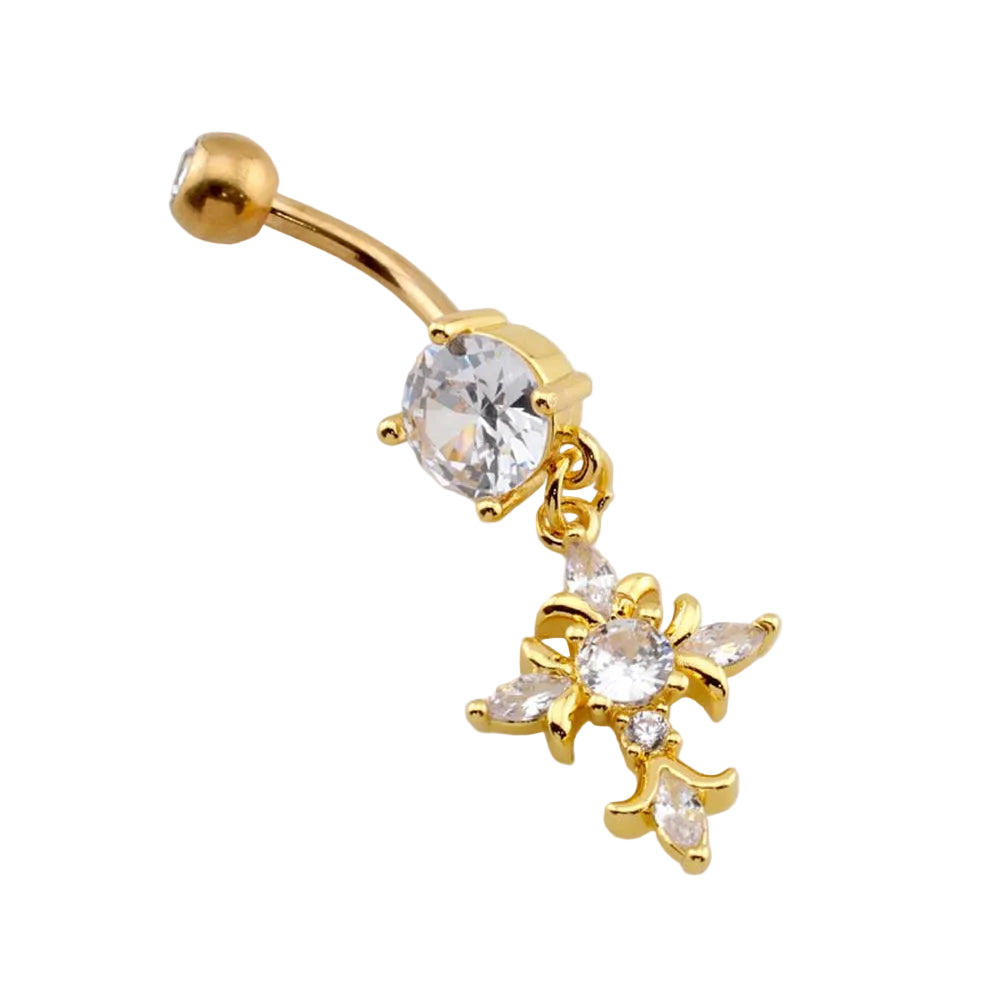 Crystal Gothic Cross Navel Dangle Barbell 14g