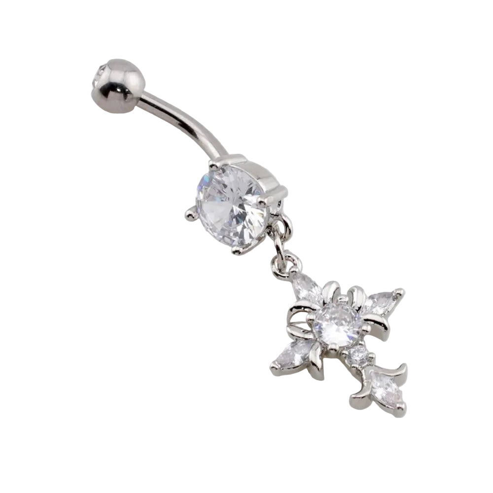 Crystal Gothic Cross Navel Dangle Barbell 14g