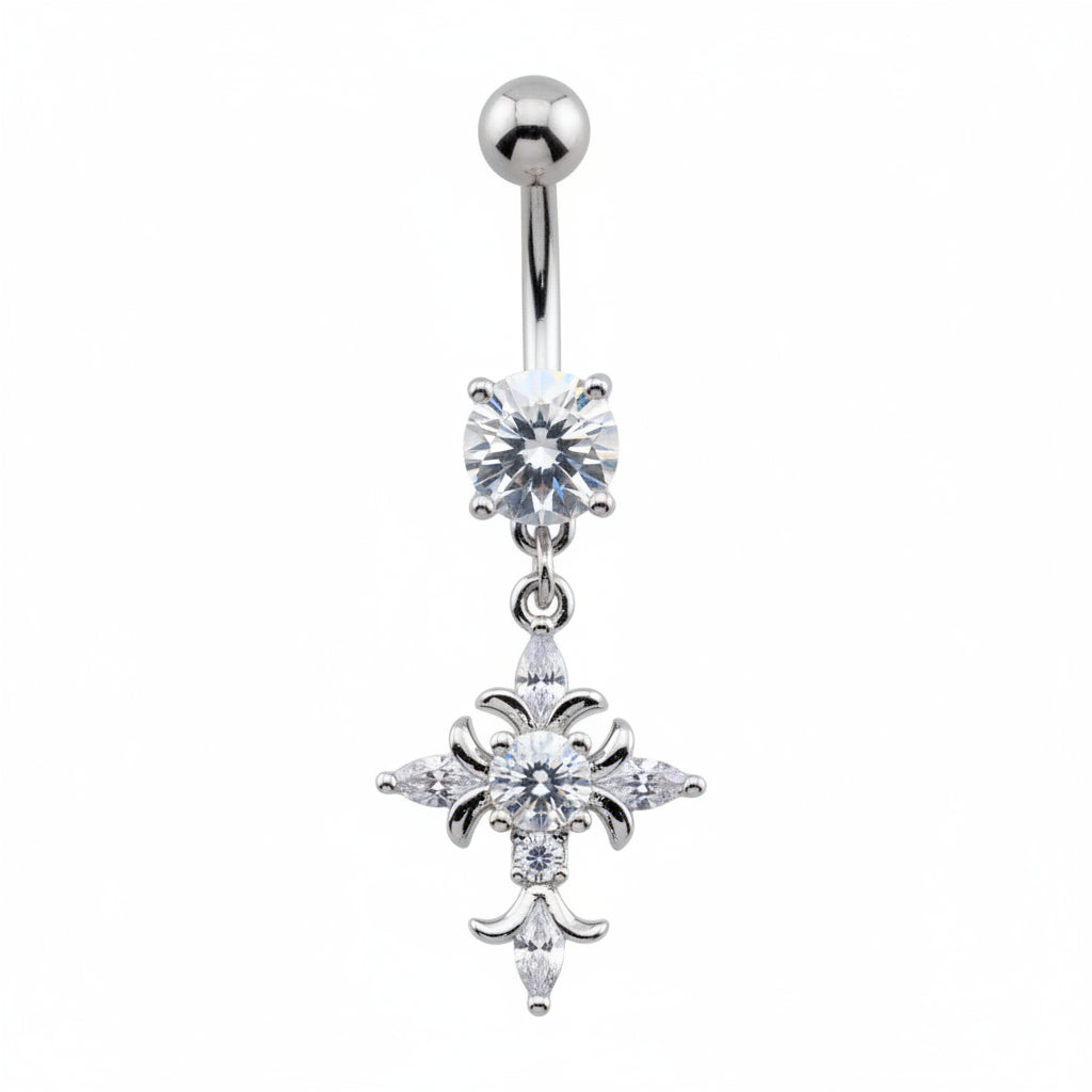 Crystal Gothic Cross Navel Dangle Barbell 14g