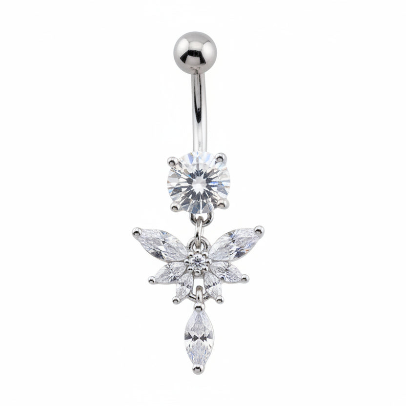 Marquise Lotus Navel Dangle Barbell 14g