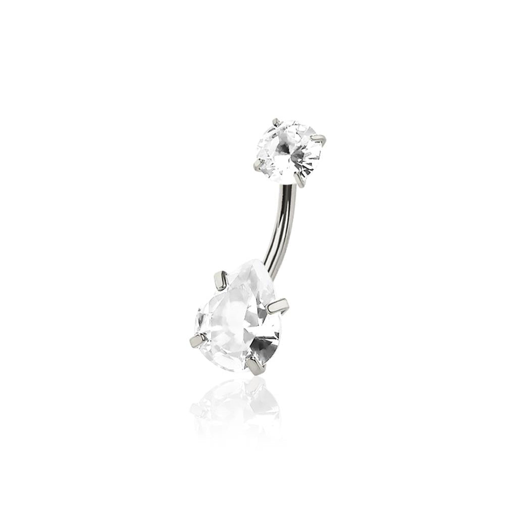Premium Crystal Tear Drop Navel Barbell 14g