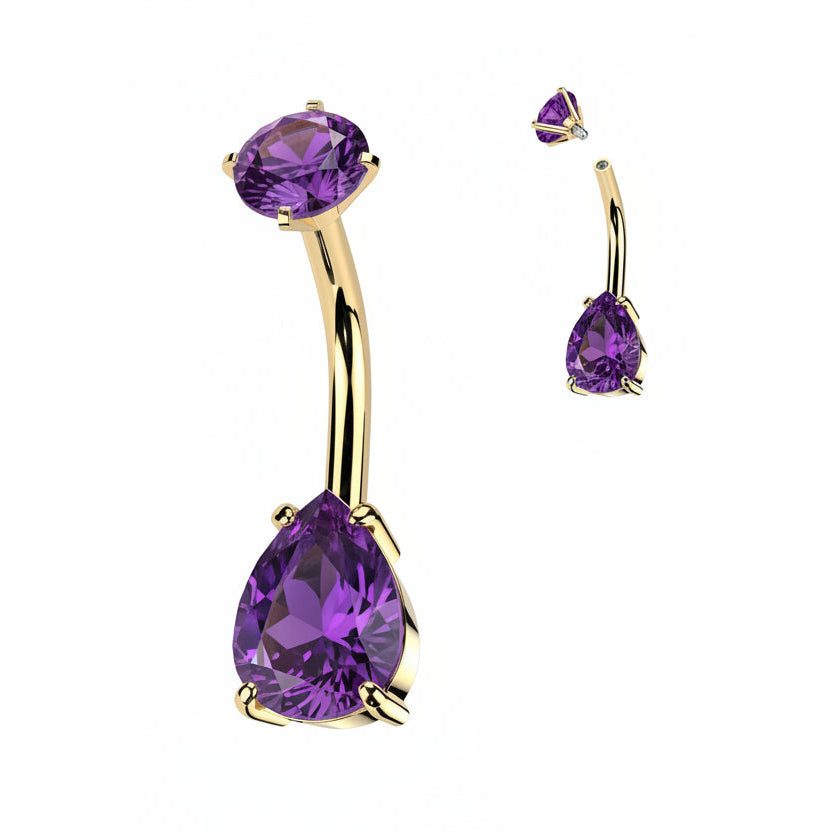 Premium Crystal Tear Drop Navel Barbell 14g