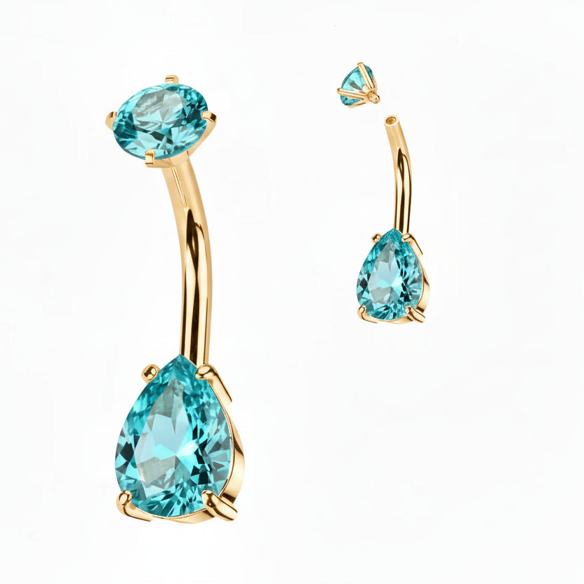Premium Crystal Tear Drop Navel Barbell 14g