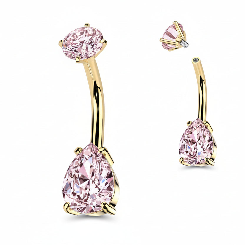 Premium Crystal Tear Drop Navel Barbell 14g