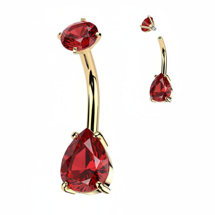 Premium Crystal Tear Drop Navel Barbell 14g